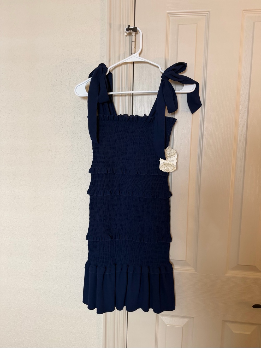 NWT Altar'd State Navy Tie-Shoulder Smocked Dress
